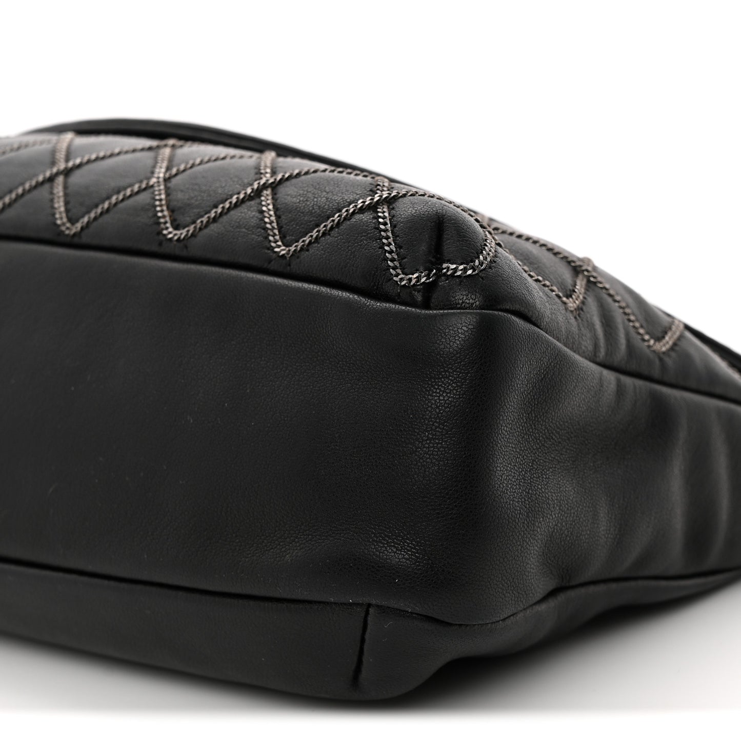 Lambskin Chain Stitch Clutch Black