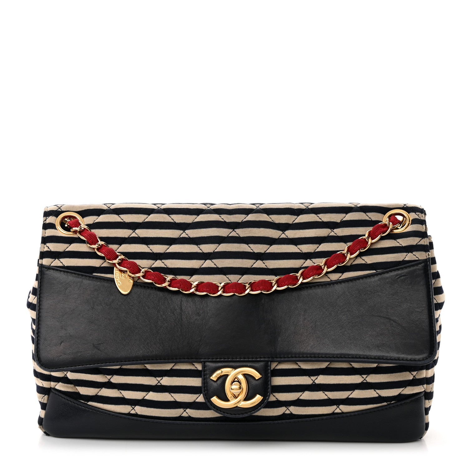 Chanel Jersey Quilted Jumbo Coco Sailor Flap Navy White Red 1 of 24