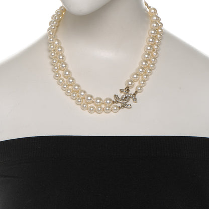 Chanel Baguette Crystal Pearl CC Double Strand Necklace Gold 2 of 4