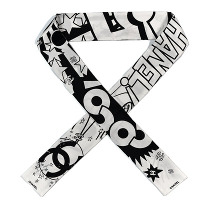 Chanel Silk CC Comics Slim Bandeau White Black 1 of 3