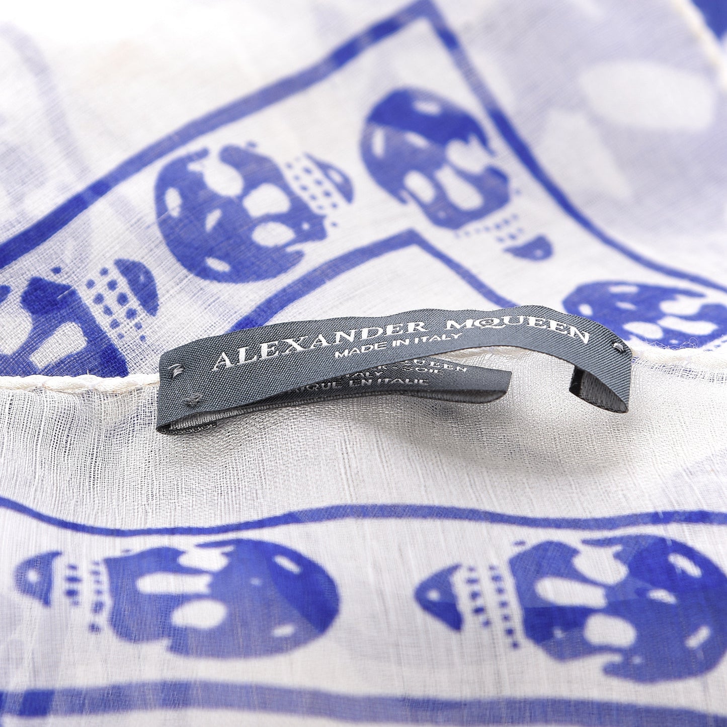 Silk Chiffon Skull Scarf Ivory Blue