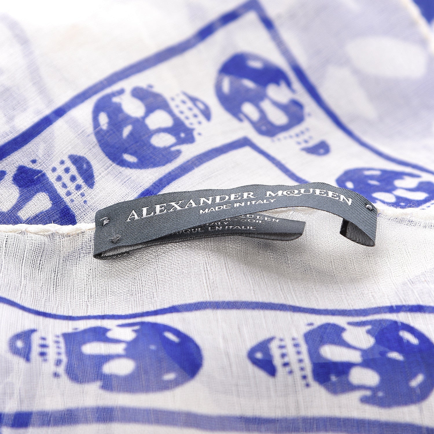 Alexander McQueen Silk Chiffon Skull Scarf Ivory Blue 4 of 4