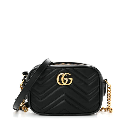 Gucci Calfskin Matelasse Mini GG Marmont Chain Shoulder Bag Black 1 of 11