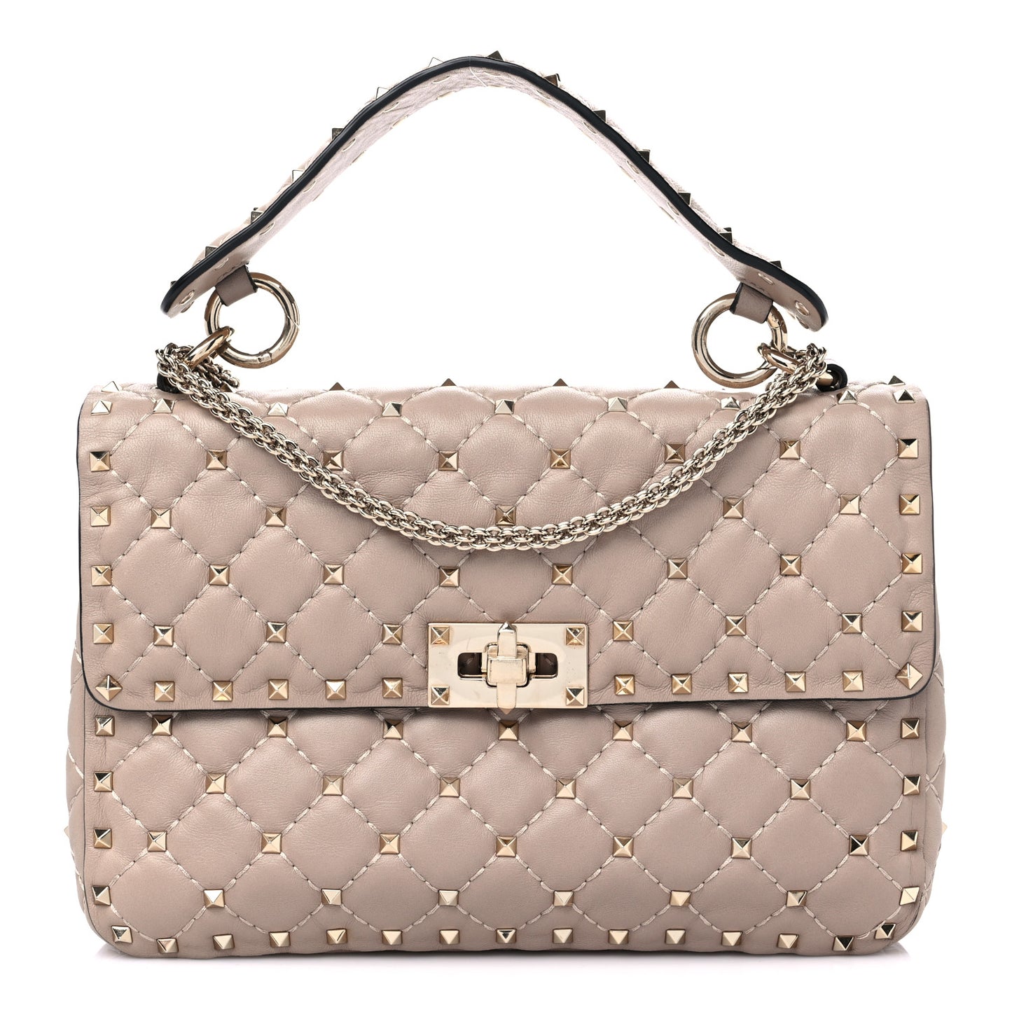 Lambskin Medium Rockstud Spike Shoulder Bag Poudre