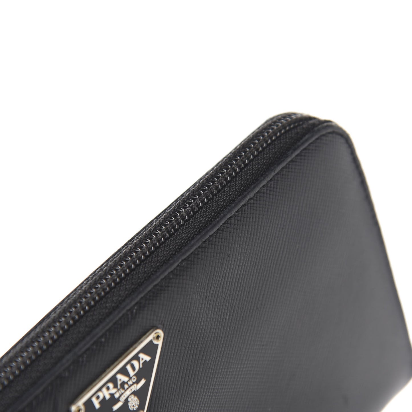 Saffiano Triangle Zip Around Wallet Black