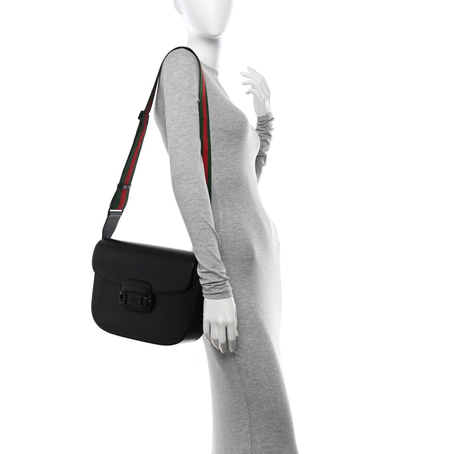 Gucci Azalea Calfskin Web Monochrome Medium Horsebit 1955 Shoulder Bag Black 2 of 9