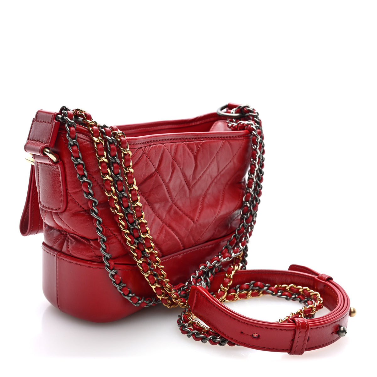 Chanel Aged Calfskin Chevron Quilted Small Gabrielle Hobo Red 2 of 9