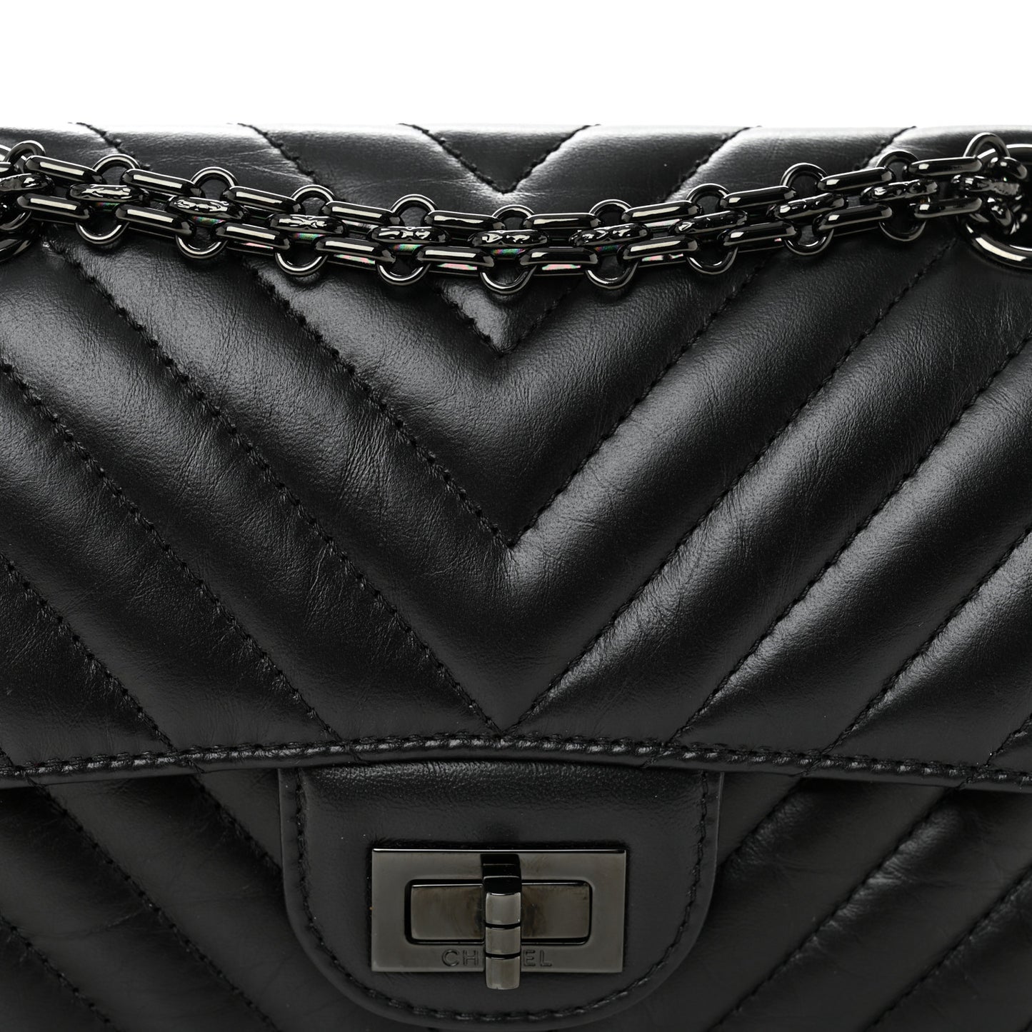 Aged Calfskin Chevron Quilted 2.55 Reissue Mini Flap So Black