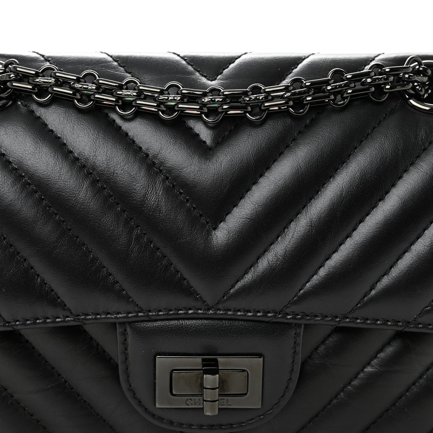 Chanel Aged Calfskin Chevron Quilted 2.55 Reissue Mini Flap So Black 8 of 11