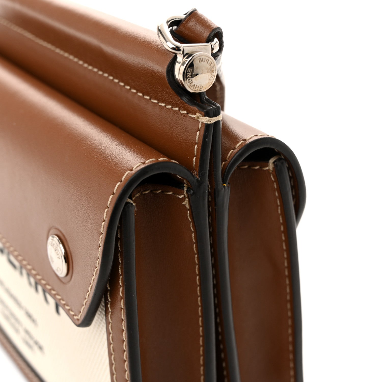 Burberry Smooth Calfskin Canvas Horseferry Print Mini Title Bag with Pocket Natural Malt Brown 14 of 15