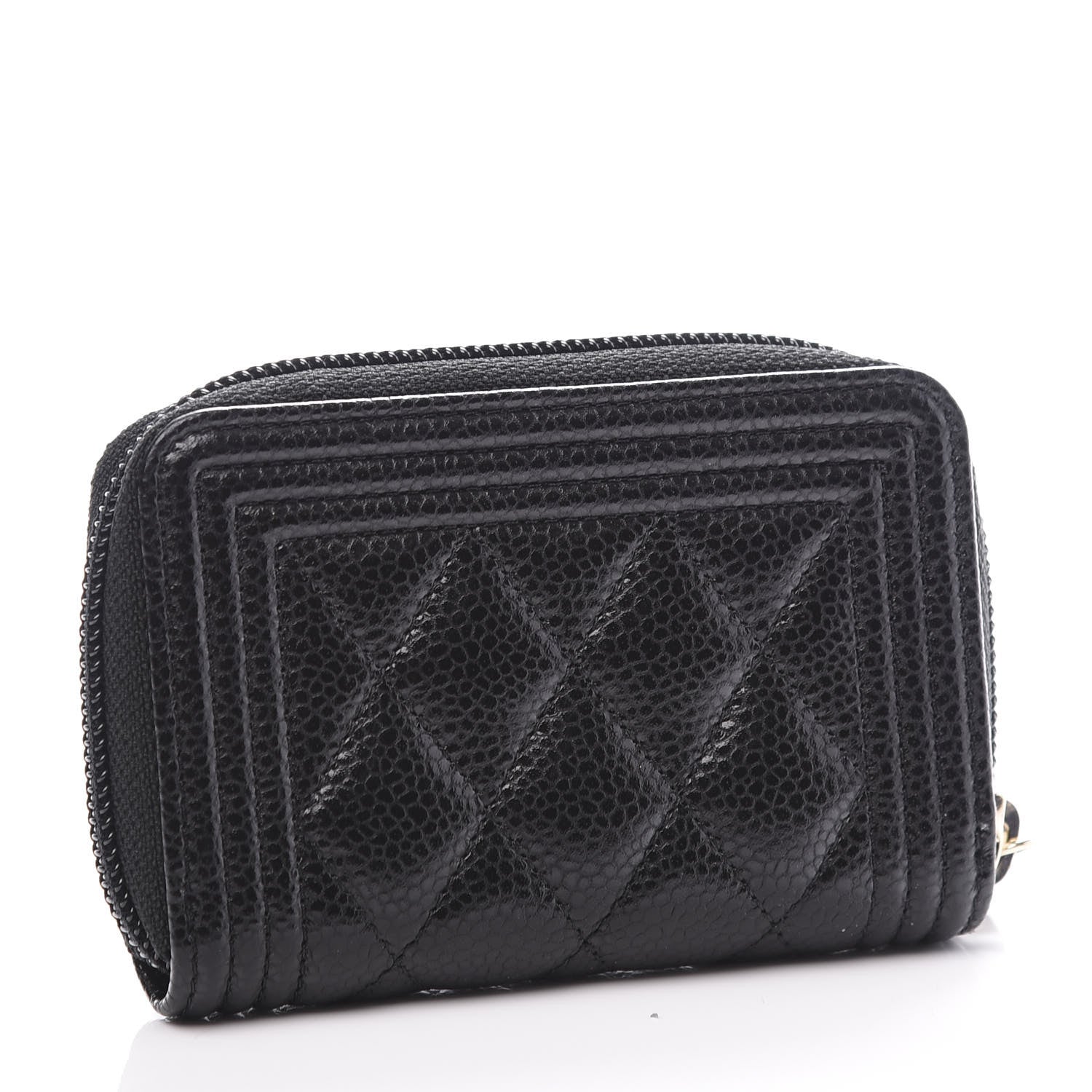 Chanel Caviar Quilted Boy Zip Around Coin Purse Wallet Black 2 of 9