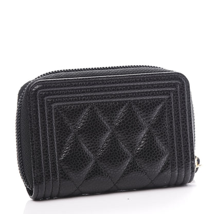 Chanel Caviar Quilted Boy Zip Around Coin Purse Wallet Black 2 of 9