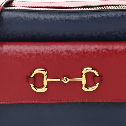 Gucci Textured Calfskin Small Horsebit 1955 Shoulder Bag Blue New Cherry Red 9 of 11