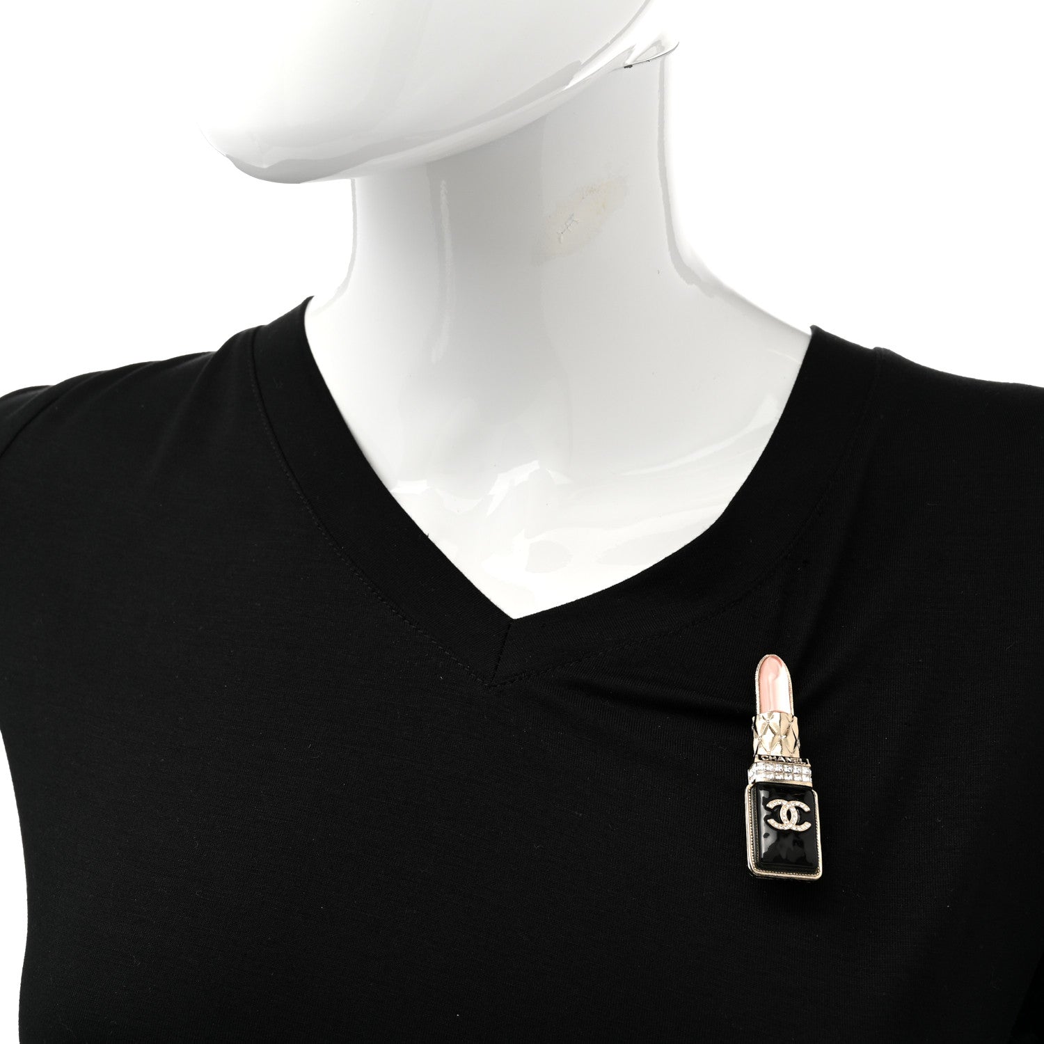 Chanel Metal Strass Pearl Lipstick Brooch Pink Gold 2 of 4