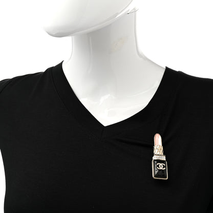 Chanel Metal Strass Pearl Lipstick Brooch Pink Gold 2 of 4