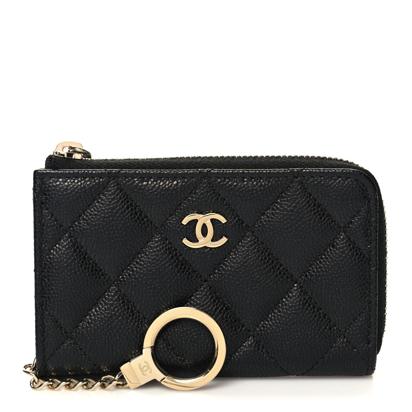 Caviar Quilted Zipped Key Holder Case Black