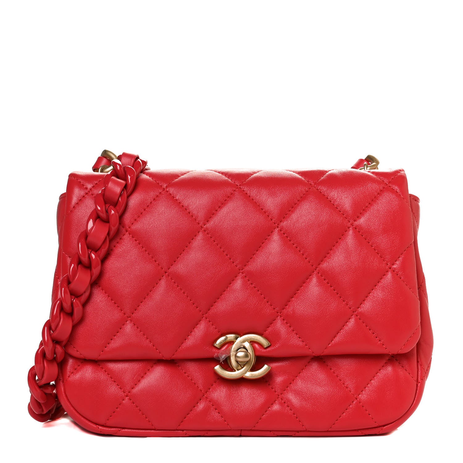 Chanel Lambskin Quilted Small Lacquered Chain Flap Red 1 of 9