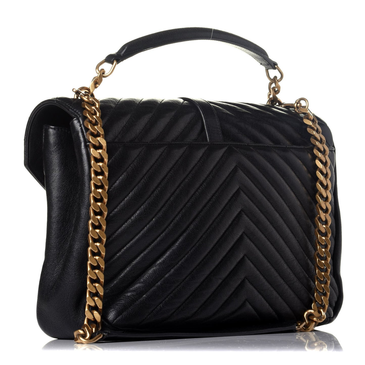 Sheepskin Matelasse Chevron Monogram Large College Satchel Black