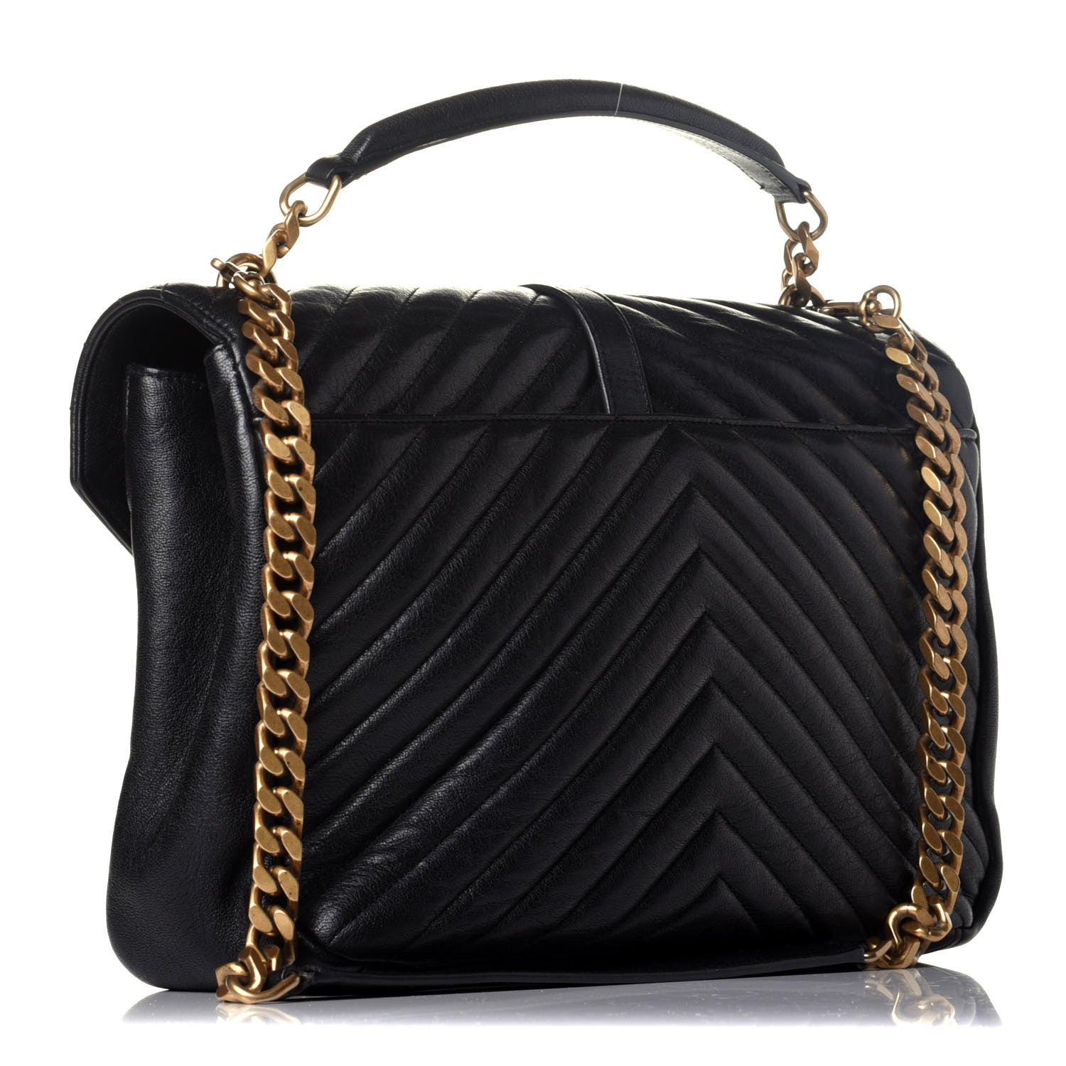 Saint Laurent Sheepskin Matelasse Chevron Monogram Large College Satchel Black 4 of 10