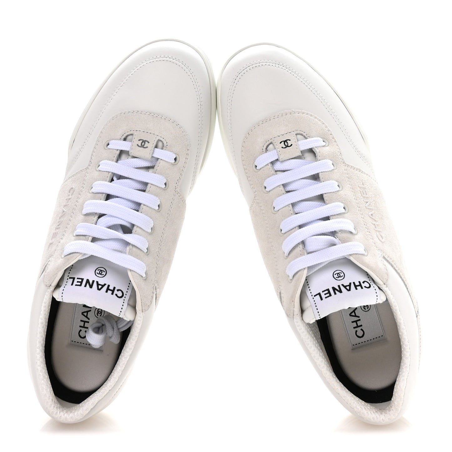 Calfskin Suede Coco Mark Logo Womens Sneakers 37.5 White