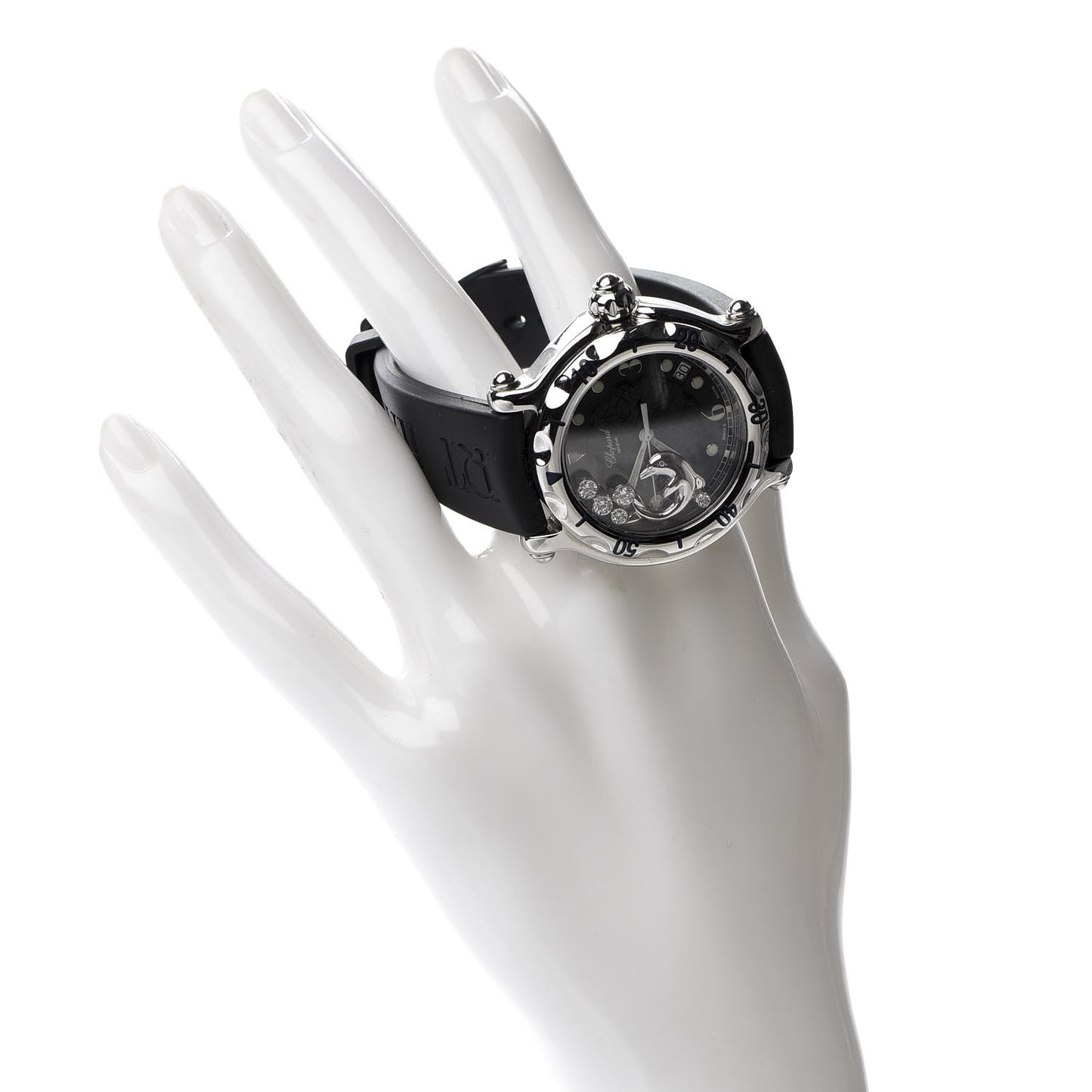 Stainless Steel Rubber 5 Diamond 38mm Happy Sport Dolphin Quartz Watch Black