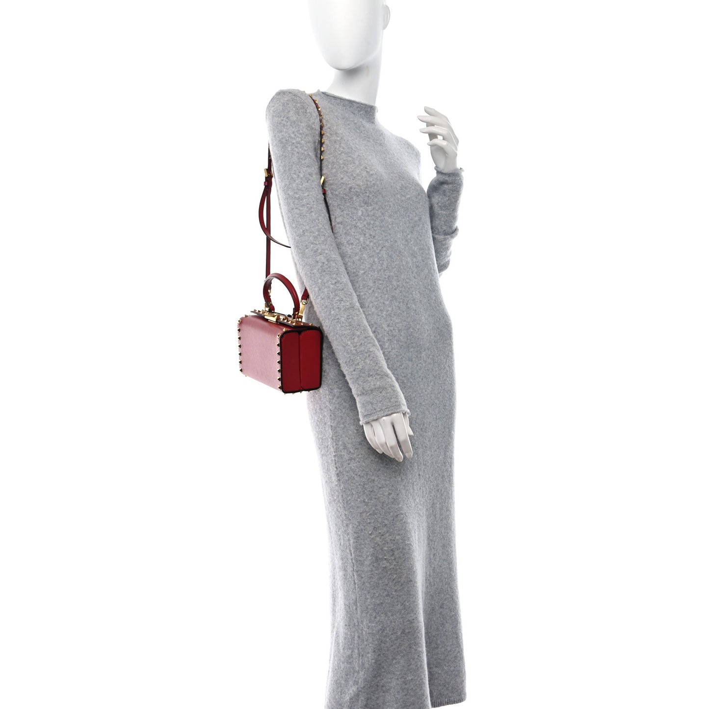 Grainy Calfskin Rockstud Alcove Box Top-Handle Bag Rouge Pur