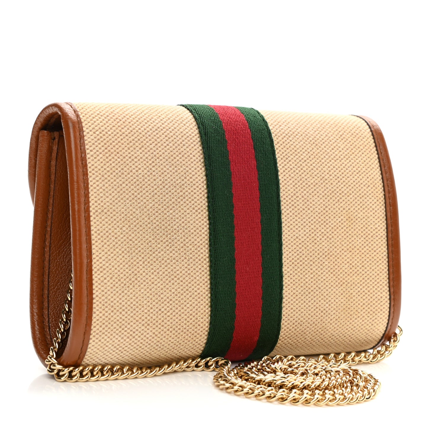 Vintage Canvas Calfskin Web Mini Rajah Slim Flap Shoulder Bag Sand Light Cuir