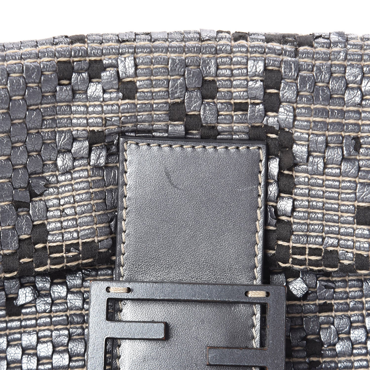 Fendi Metallic Lambskin Woven Baguette Light Grey 9 of 19