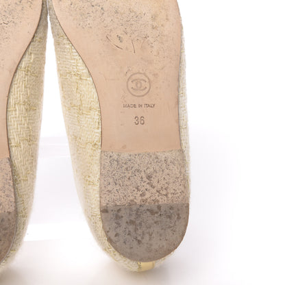 Chanel Tweed Metallic Lambskin CC Cap Toe Ballerina Flats 36 Beige Gold 10 of 12