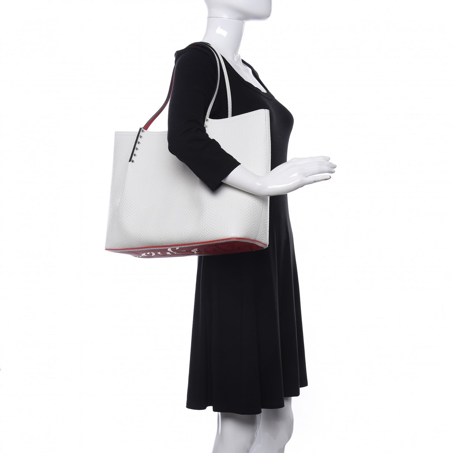 Calfskin Lizard Embossed Spikes East West Cabata Tote White