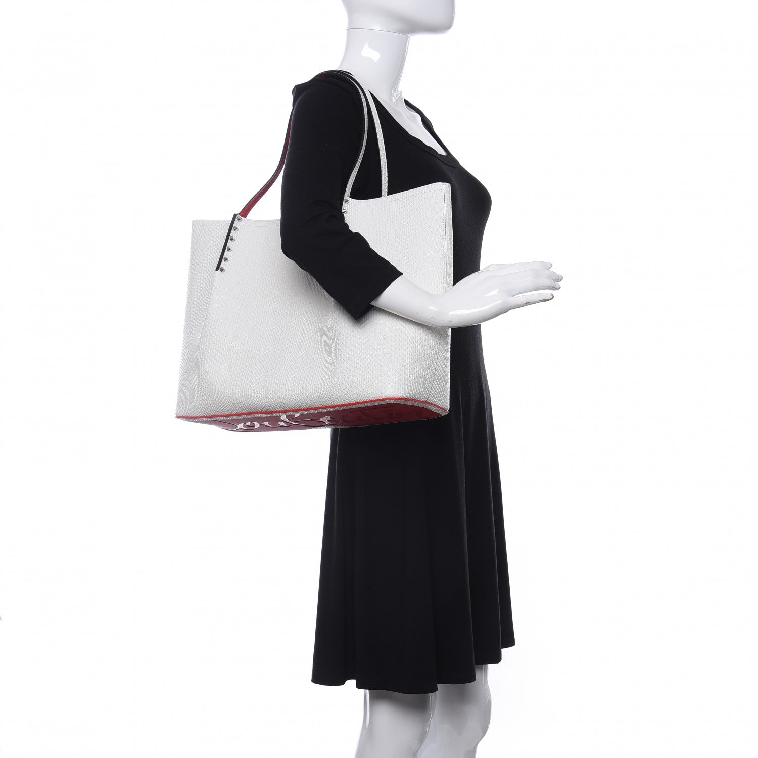 Christian Louboutin Calfskin Lizard Embossed Spikes East West Cabata Tote White 2 of 11