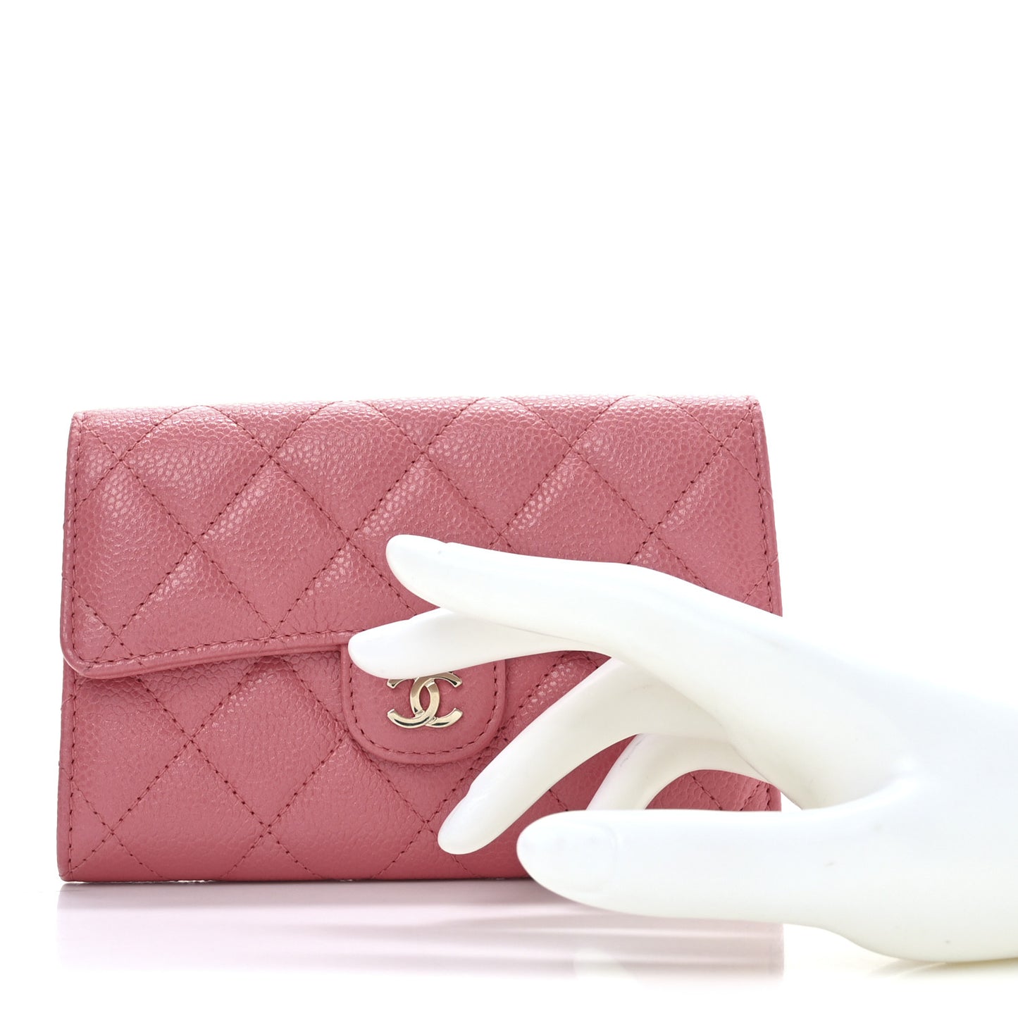 Metallic Caviar Quilted Medium Flap Wallet Pink