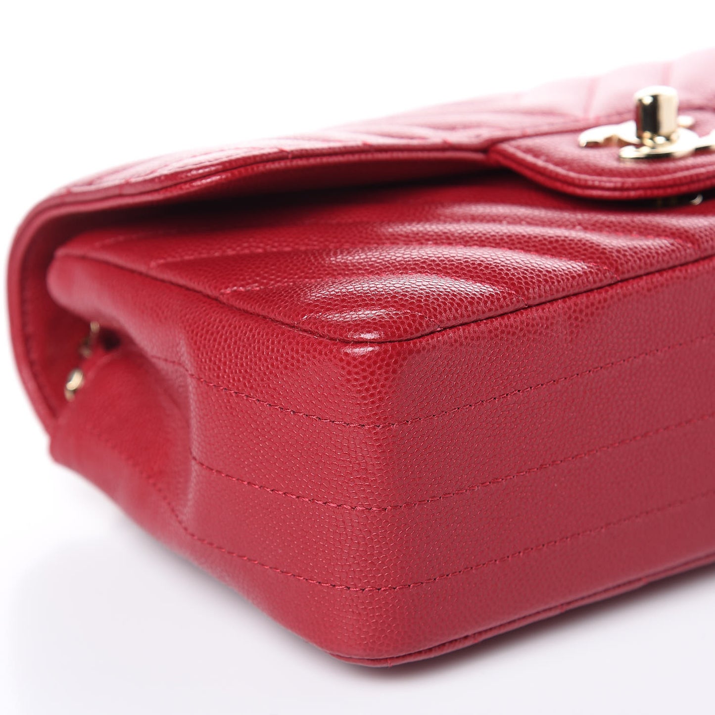 Caviar Chevron Quilted Mini Rectangular Flap Dark Pink