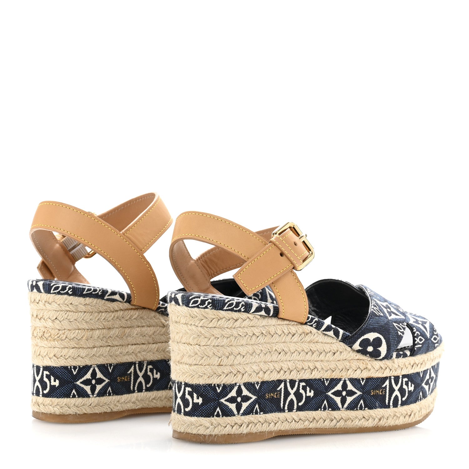 Louis Vuitton Jacquard Calfskin Since 1854 Boundary Wedge Sandals 36 Blue 5 of 11