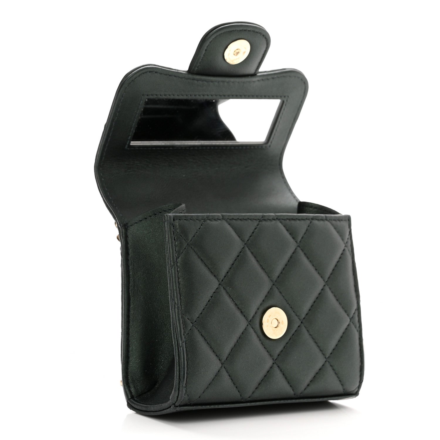 Chanel Iridescent Lambskin Quilted Top Handle Clutch With Chain Dark Green 4 of 13