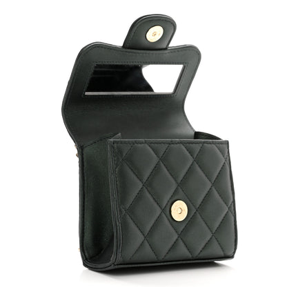 Chanel Iridescent Lambskin Quilted Top Handle Clutch With Chain Dark Green 4 of 13
