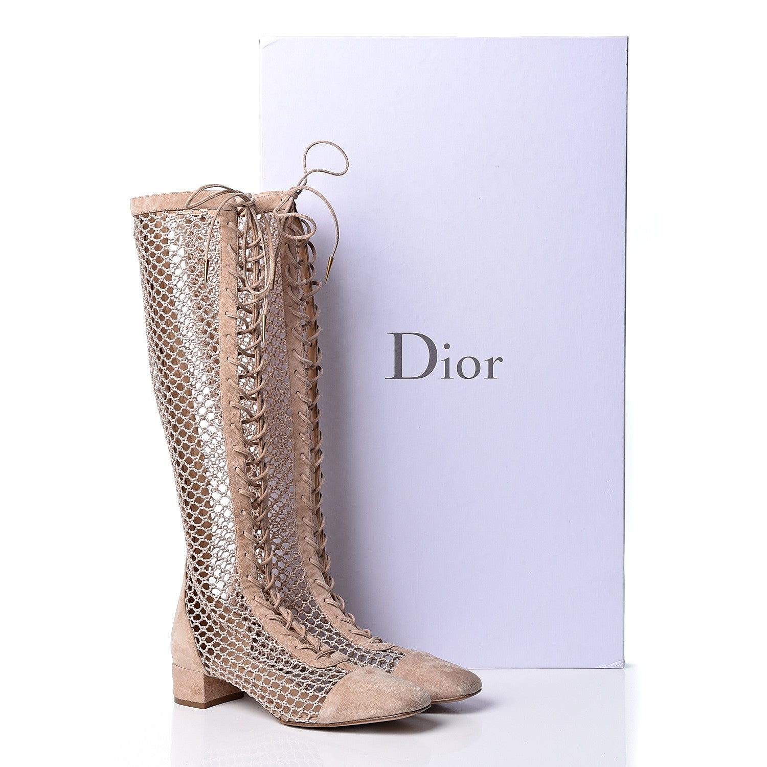 Christian Dior Suede Resille Naughtily-D 30mm Tall Boots 37 Nude