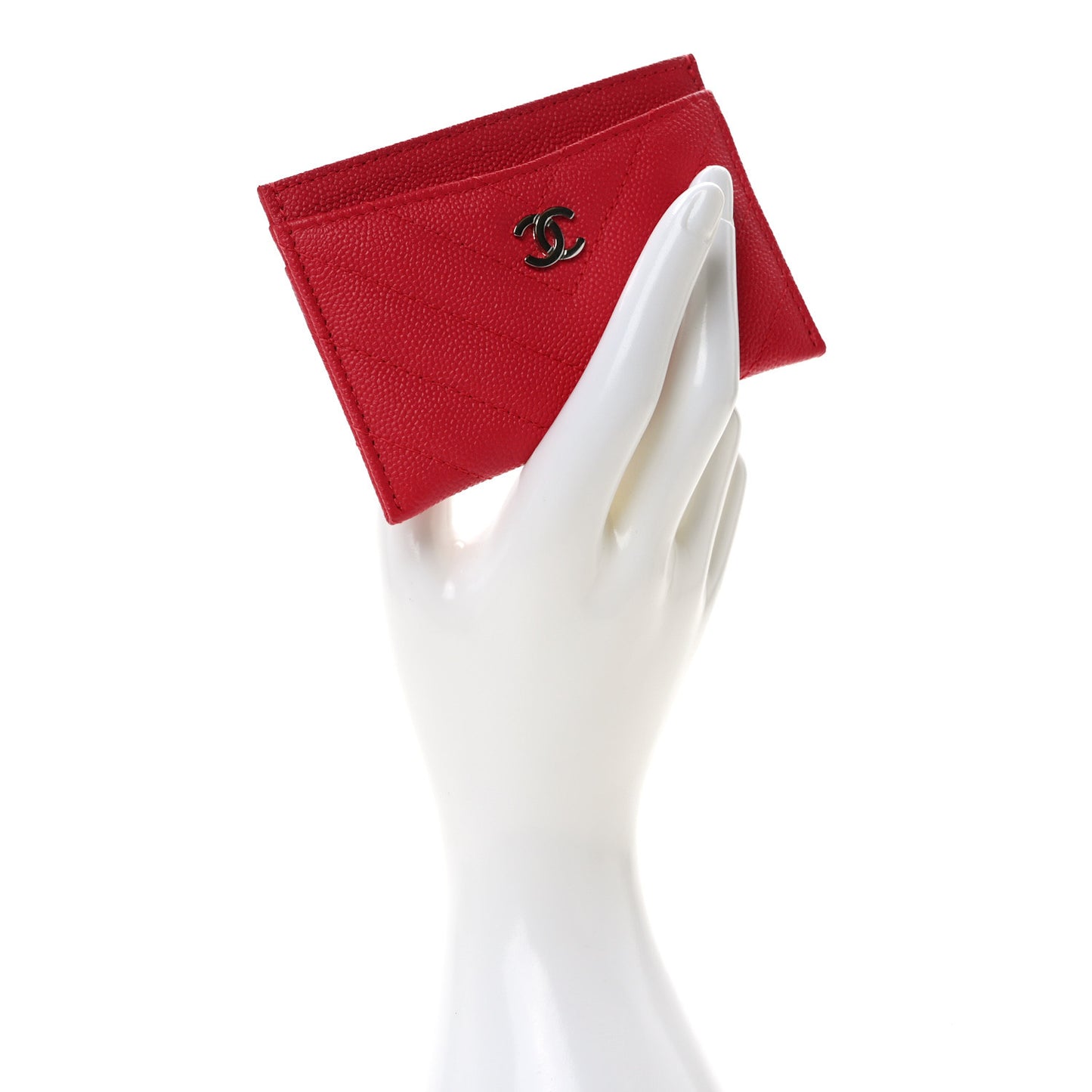 Caviar Chevron Quilted Card Holder Light Red