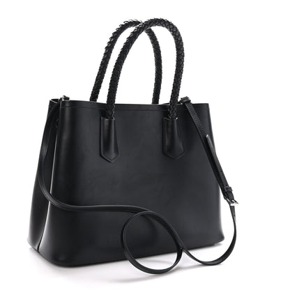 Prada City Calfskin Braided Medium Double Bag Black 3 of 9