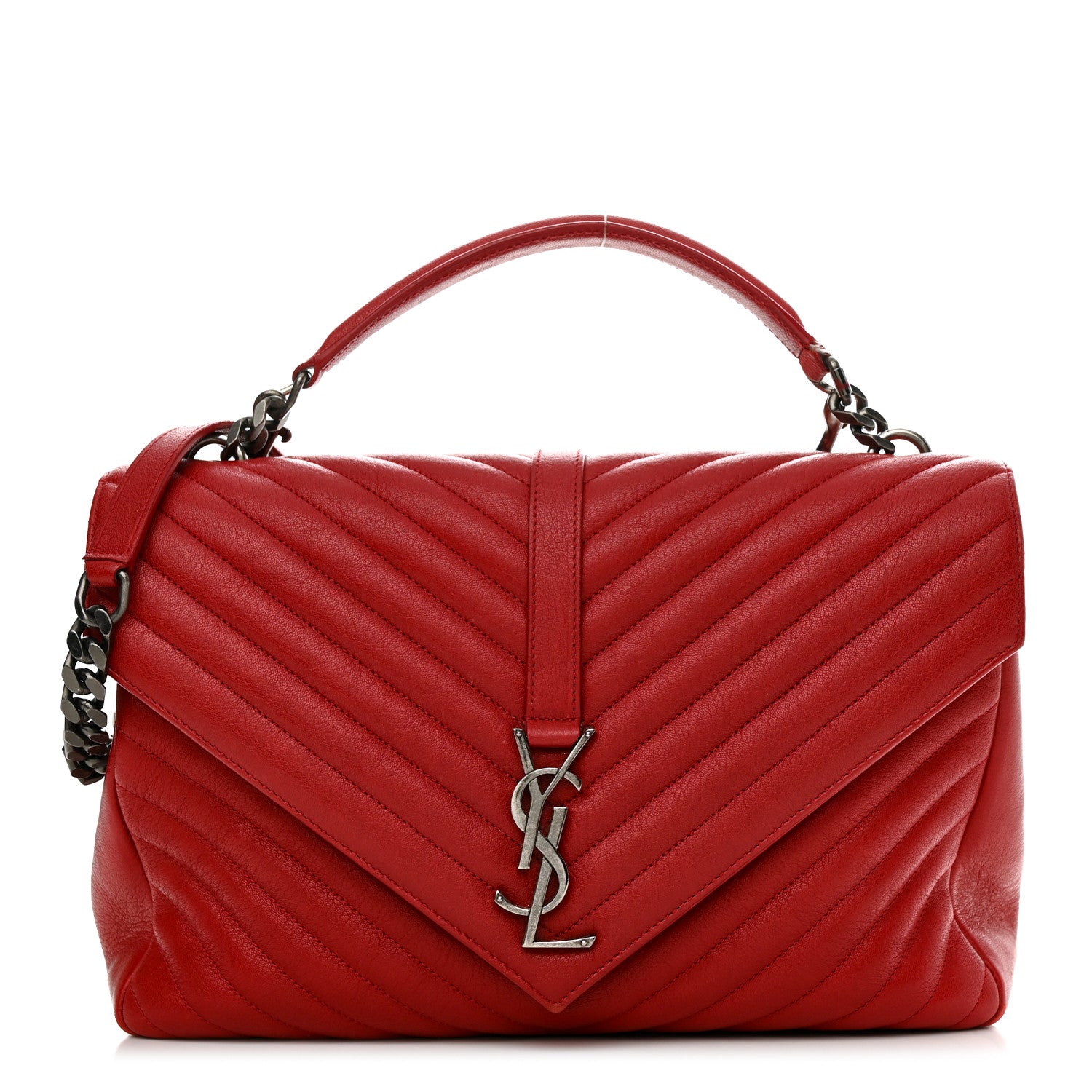 Saint Laurent Sheepskin Matelasse Chevron Large College Monogram Satchel Rouge 1 of 12