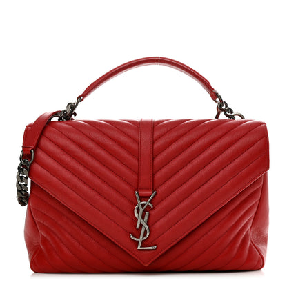 Saint Laurent Sheepskin Matelasse Chevron Large College Monogram Satchel Rouge 1 of 12