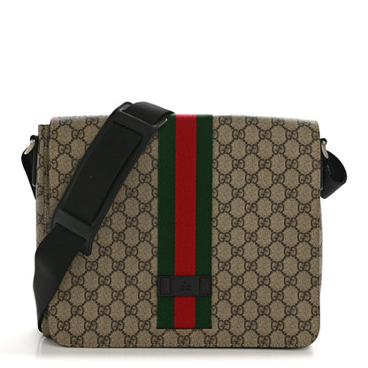 Gucci GG Supreme Monogram Web Flap Messenger Bag Black 1 of 15