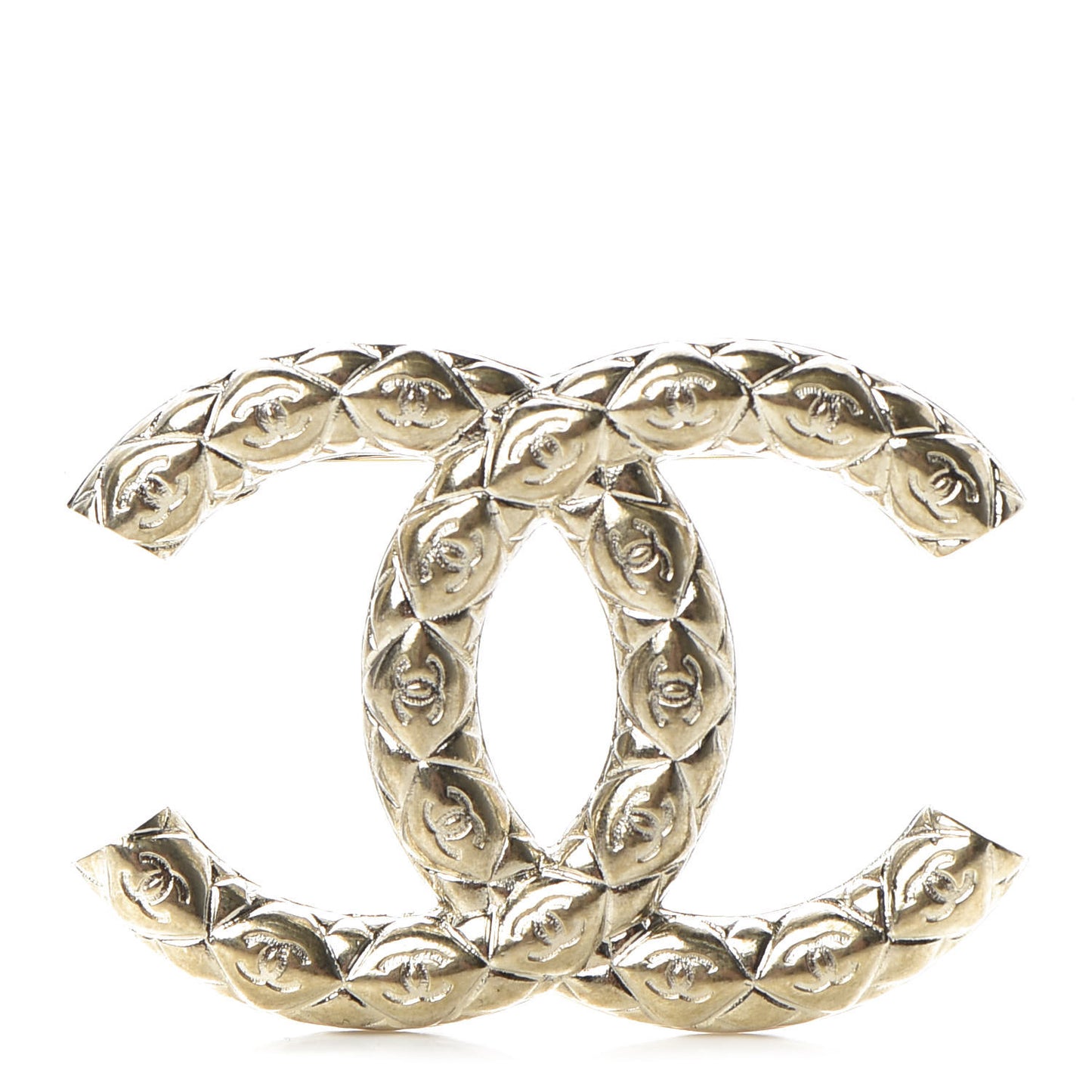 Metal CC Diamond Quilted Brooch Light Gold