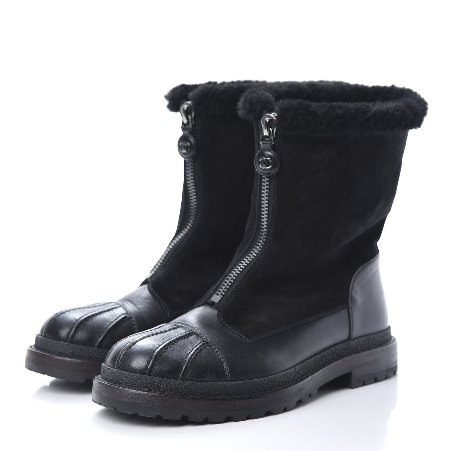 Calfskin Suede CC Ankle Snow Boots 39.5 Black