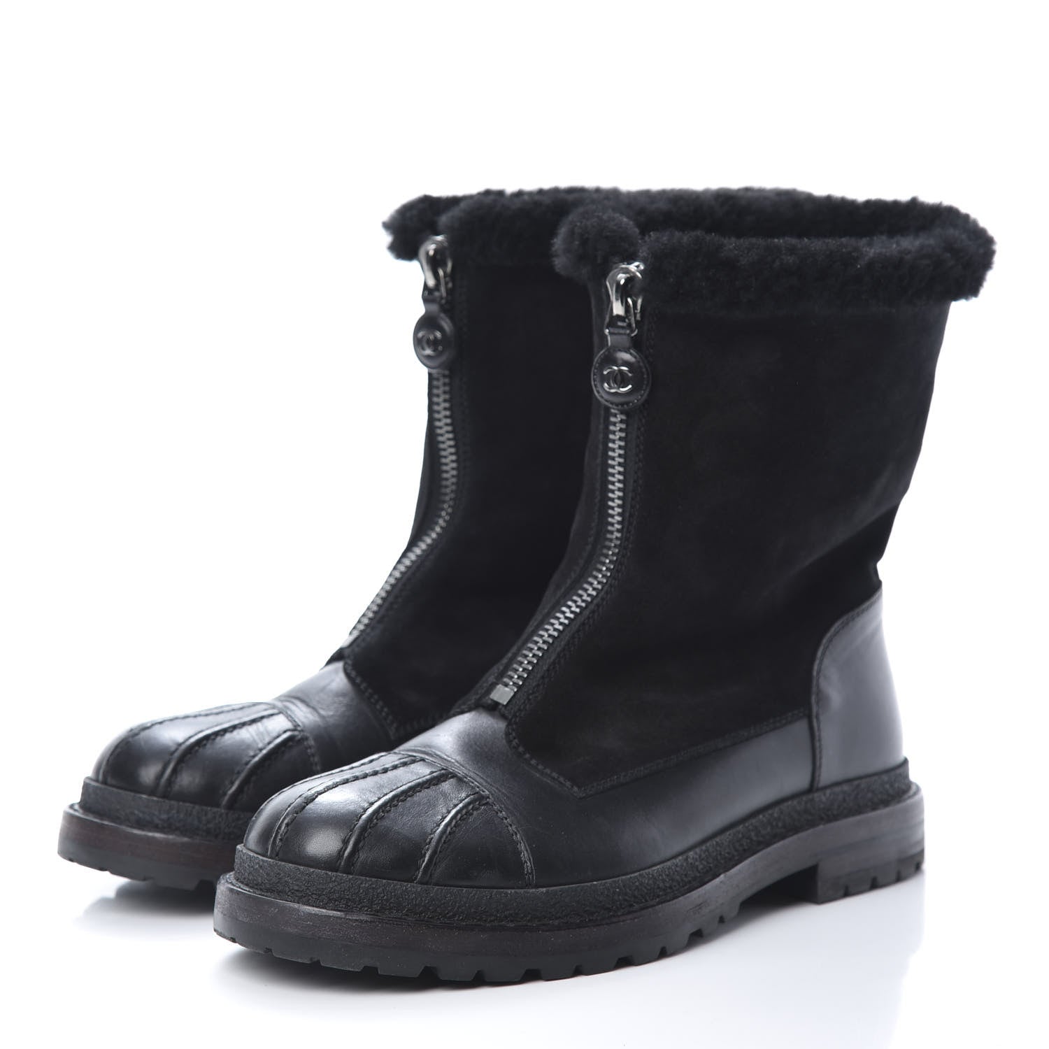 Chanel Calfskin Suede CC Ankle Snow Boots 39.5 Black 3 of 10