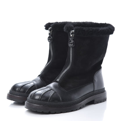 Chanel Calfskin Suede CC Ankle Snow Boots 39.5 Black 3 of 10