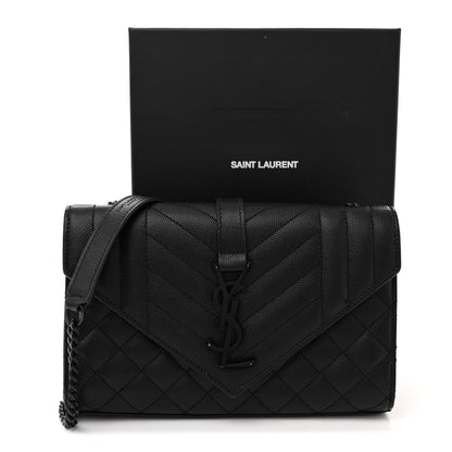 Saint Laurent Grain De Poudre Textured Mixed Matelasse Triquilt Small Monogram Monochrome Satchel Black 12 of 12