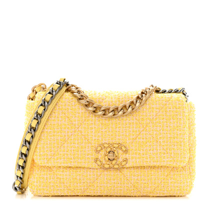 Chanel Tweed Quilted Medium Chanel 19 Flap Yellow Pink 1 of 12