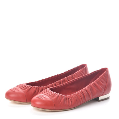 Chanel Lambskin CC Cap Toe Ballerina Flats 39 Red 3 of 9