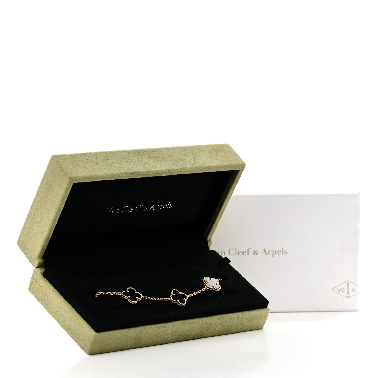 18K Yellow Gold Black Onyx 5 Motifs Vintage Alhambra Bracelet